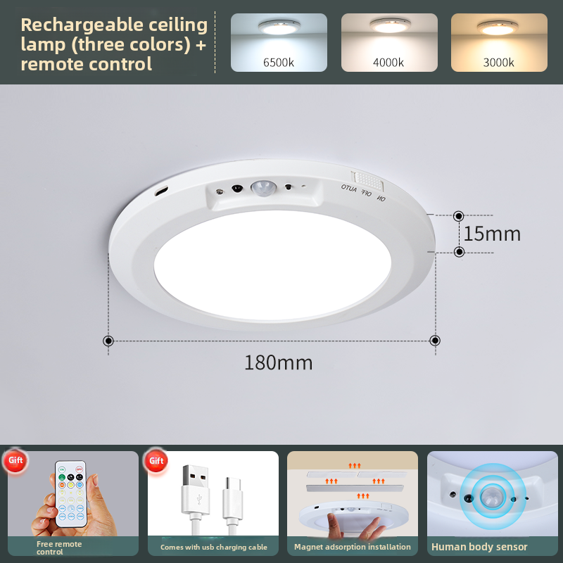 Rechargeable Motion Sensor Ceiling Light with Remote